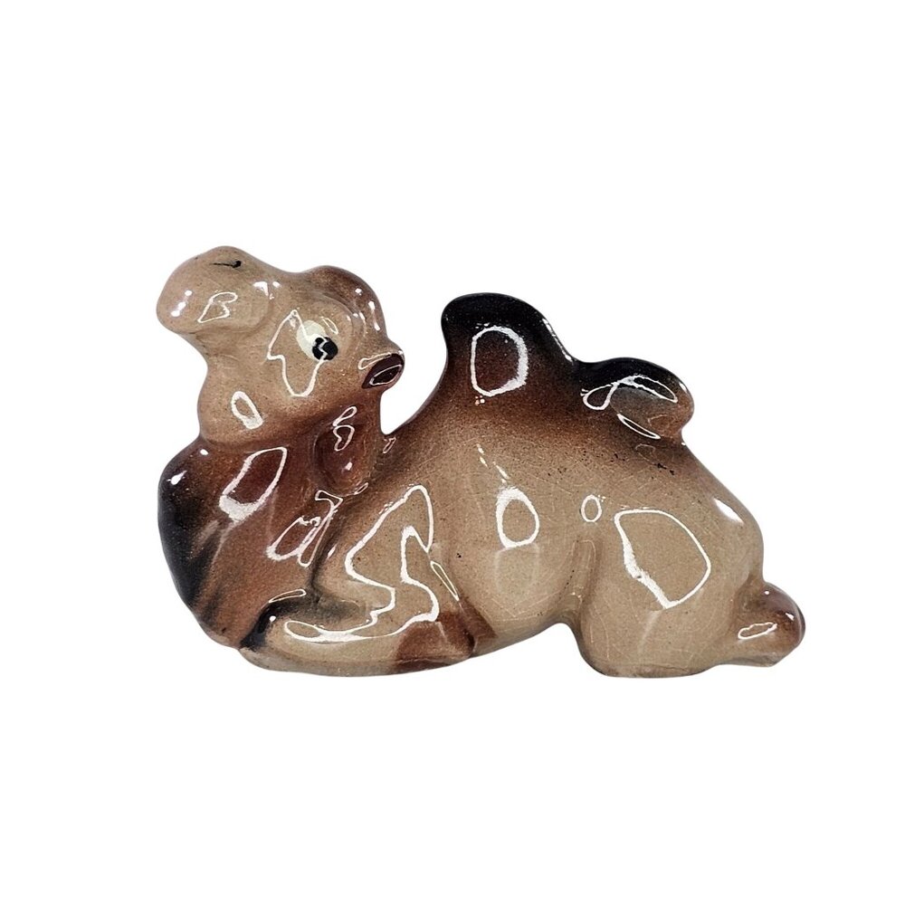 Vintage Freeman McFarlin Camel Lying Down Miniature Figurine Pottery Smiling